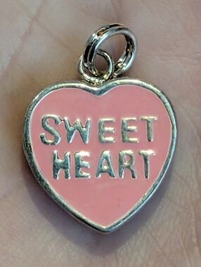 Sweet Heart Sterling Silver Pendant Charm - 925 And Enameled  Sweet Tarts